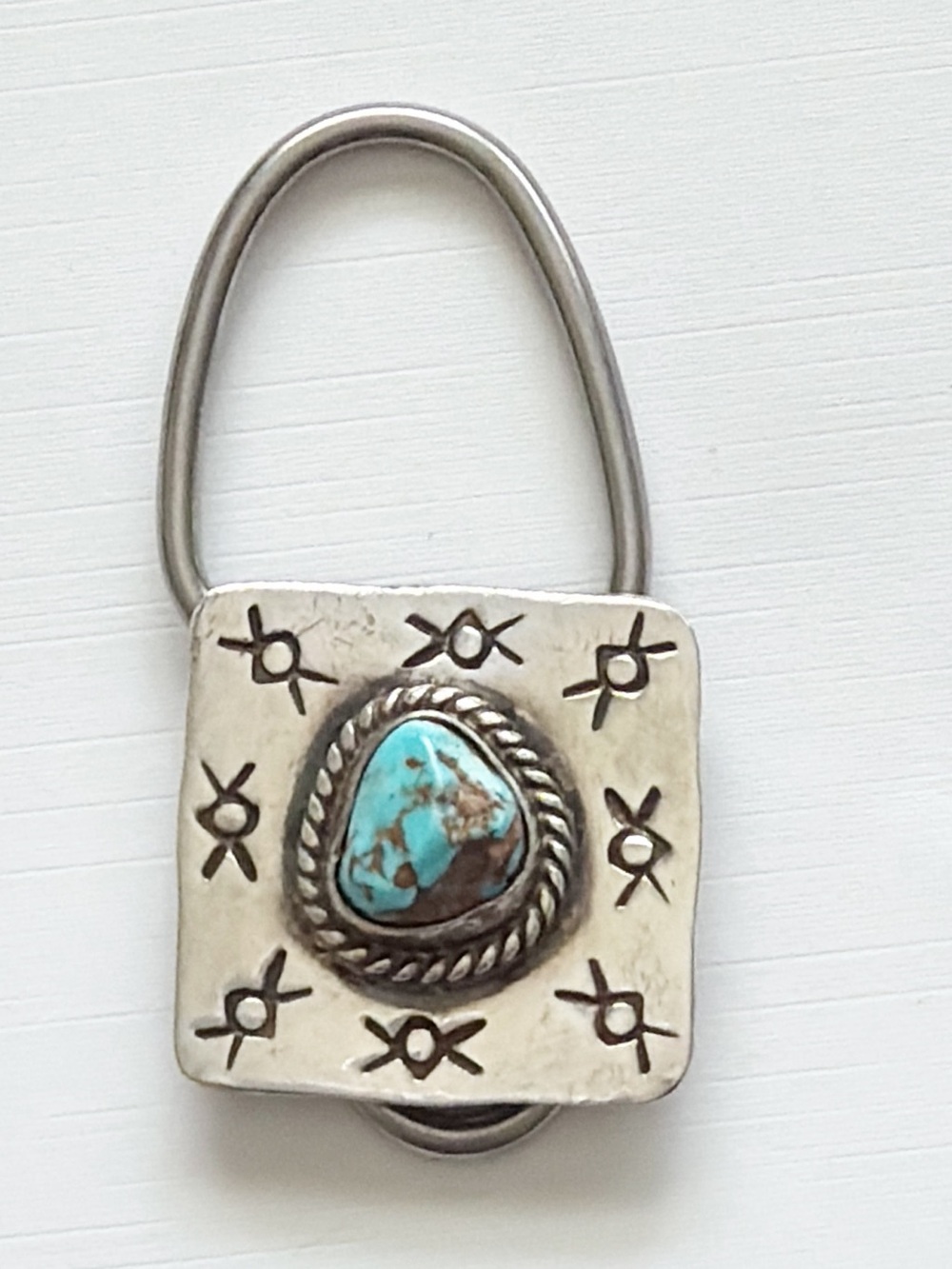 Vintage Southwestern Sterling Silver Turquoise Key Ring